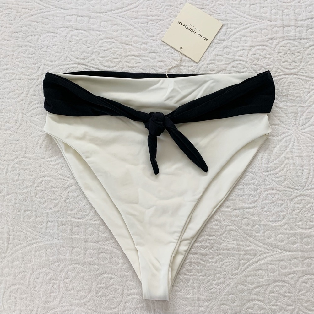Mara & Hoffman Goldie Bikini‎ Bottom, Off White / Black (Sz M)